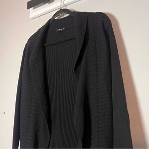 Eileen Fisher Open Front Cardigan Sweater Wool Black Size Small Ribbed Drapey